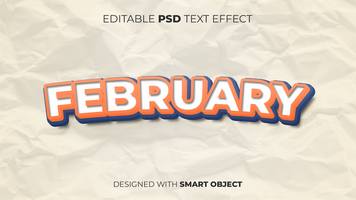 Text Effect of February Editable for Title, Copy, Poster, Event, Marketing, 3D Text, Caption, Style psd