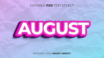 Text Effect of August Editable for Title, Copy, Poster, Event, Marketing, 3D Text, Caption, Style psd
