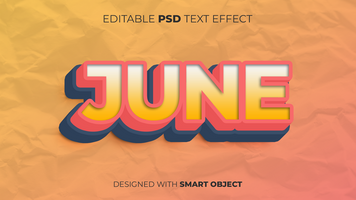 Text Effect of June Editable for Title, Copy, Poster, Event, Marketing, 3D Text, Caption, Style psd