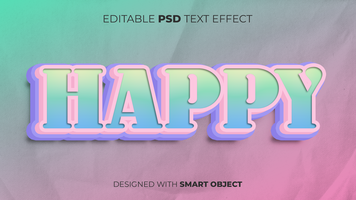 Text Effect of Happy Editable for Title, Copy, Poster, Event, Marketing, 3D Text, Caption, Style psd