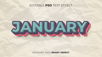 Text Effect of January Editable for Title, Copy, Poster, Event, Marketing, 3D Text, Caption, Style psd