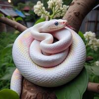 Elegant White Python Resting on a Branch photo