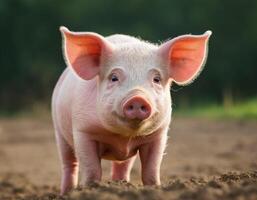 adorable cerdito en un soleado pasto foto