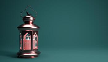 Ramadan background with golden Arabic lantern and copy space, 3d render. photo