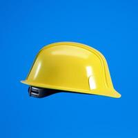 Hard hat isolated on blue background with copy space, 3d render. photo
