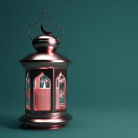Ramadan background with golden Arabic lantern and copy space, 3d render. photo