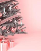Peach fuzz pastel color Christmas tree concept background 3d render. photo