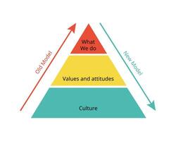 Culture Change Model from what we do, values and attitudes, culture of old model and new model vector