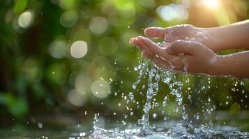 Close Up Of Hand Catching Water Drops photo