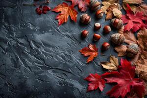 Assorted Nuts and Leaves on Slate Surface During Autumn Season photo
