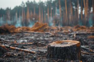 Close Up of Tree Stump in Deforestation Area photo
