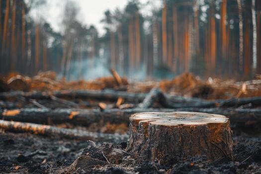 Close Up of Tree Stump in Deforestation Area photo