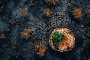 Close Up of Tree Stump in Deforestation Area photo