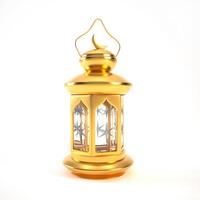 Arabic lantern 3d isolated on white background. Golden lantern, 3d rendering. photo