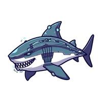 A shark with digital scales and a cybernetic vector