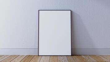 Black thin frame mockup on a white wall, frame mock up scene, interor 3d render photo