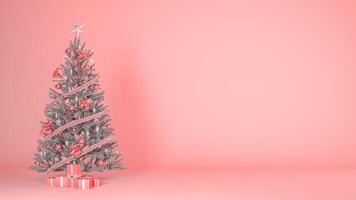 Peach fuzz pastel color Christmas tree concept background 3d render. photo