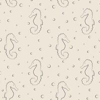 Cute sea and ocean cartoon seahorse sketch pattern. Seamless pattern background with underwater 2d characters vector