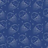 Cute sea and ocean cartoon jellyfish sketch pattern. Seamless pattern background with underwater 2d characters vector