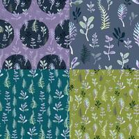 Set of four pattern Watercolor leaves Watercolor herbs, vertical pattern Dark neutral background vector