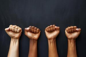 Fists Raised In Unity Against Black Background photo