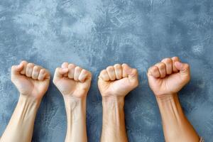 Fists Raised In Unity Against Black Background photo