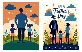 silhouette of a father holding hands with his children. Simple, minimalist design on a beige background. Perfect for Father's Day themes and family concepts vector
