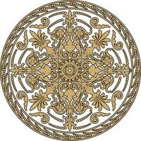 round golden classic ornament. A circle with a europe gold pattern on the black background. Ceiling decoration, ancient Rome, Greece. vector