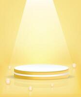 Realistic 3d white color product podium design with yellow background vector
