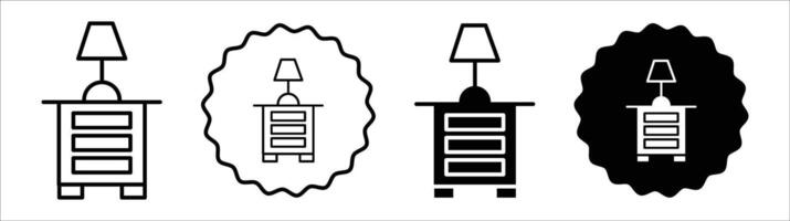 Bedside table icon set collection. Bedside table Outline flat Icon. vector