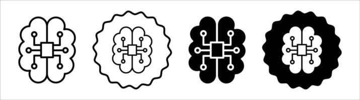 AI brain icon set collection. AI brain Outline flat Icon. vector