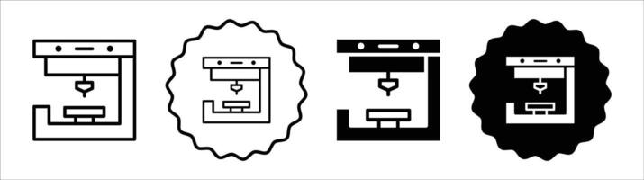 3D printer icon set collection. 3D printer Outline flat Icon. vector