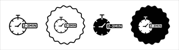 2 to 3 Minutes preparation icon set collection. 2 to 3 Minutes time Outline flat Icon. vector