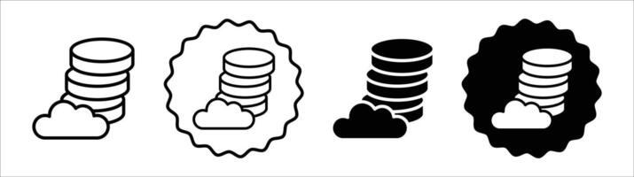 Cloud database icon set collection. Cloud database Outline flat Icon. vector