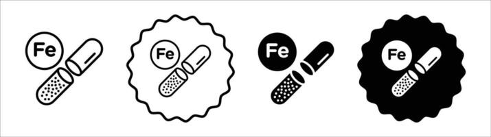 Mineral Fe icon set collection. Mineral Fe Outline flat Icon. vector