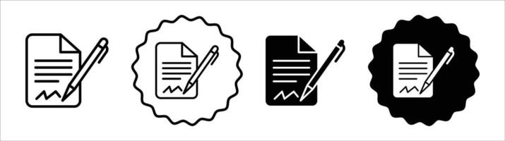 Signature in documents icon set collection. Signature in documents Outline flat Icon. vector