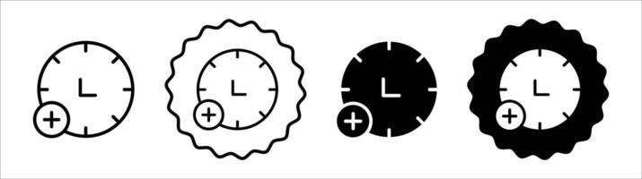 Plus hours icon set collection. Plus hours Outline flat Icon. vector