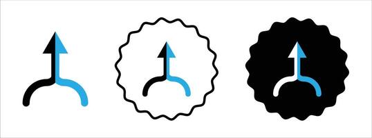 Two arrows merging into one icon set collection. Two arrows merging into one Outline flat Icon. vector