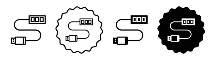 USB hub icon set collection. USB hub Outline flat Icon. vector