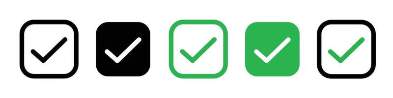 Checkbox button or right or correct check mark icon. success or ok or good option to choose set. yes and approved tick mark to answer symbol vector