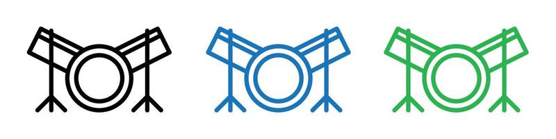 Drum set icon depicting musical instruments and percussion, ideal for music bands, education, and entertainment industries vector