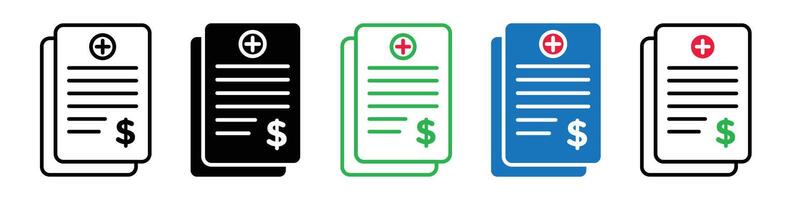 Hospital and Medical Bill Icons for Health Care Charges and Insurance Payment Graphics vector