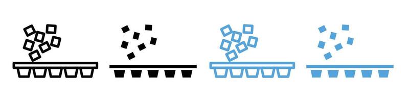 Ice cube tray icon depicting the freezing process for making ice in a kitchen vector