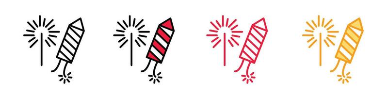 Fireworks explosion on festival celebration icon. joy and carnival event burst ray of blast with sparkle set. sunburst flame symbol vector