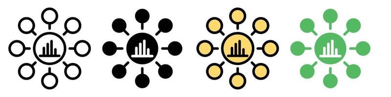 Research and Data Gathering Icons in for Business Information Compilation from Multiple Sources vector