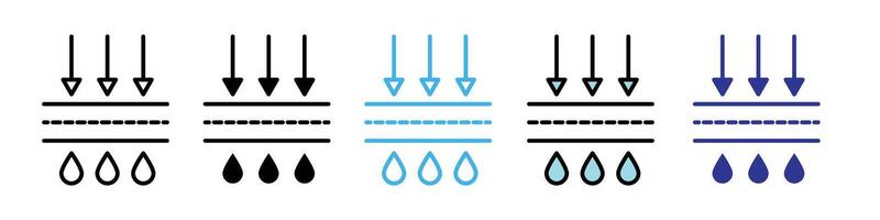 Waterproofing and Moisture Wicking Icons for Leak Proof Fabrics and High Absorbency Materials vector