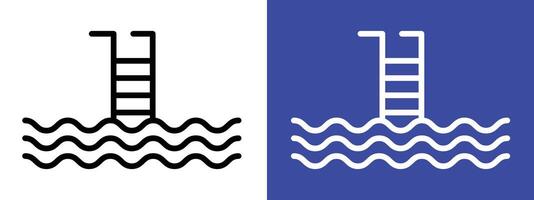 Ladder in swimming pool icon logo set vector