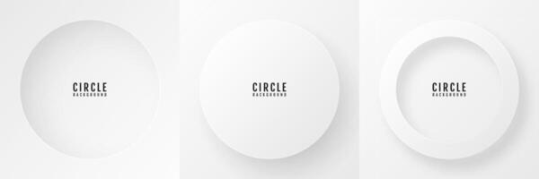3D white circles frames background set. Geometric shapes on bright space. Soft colors decoration. Modern graphic design element with cutout style concept for web, poster, flyer, card or brochure cover vector