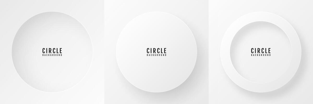 3D white circles frames background set. Geometric shapes on bright space. Soft colors decoration. Modern graphic design element with cutout style concept for web, poster, flyer, card or brochure cover