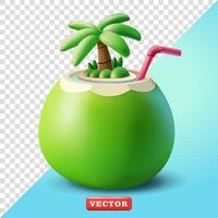 Young coconut drink with island inside, 3d. Suitable for advertising, holiday and design elements vector